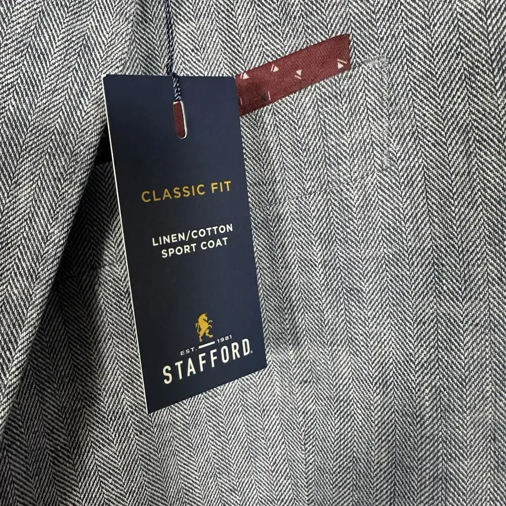 Stafford Jacket Linen Cotton Hopsack Blazer Sport Coat Indigo‎ 48R
